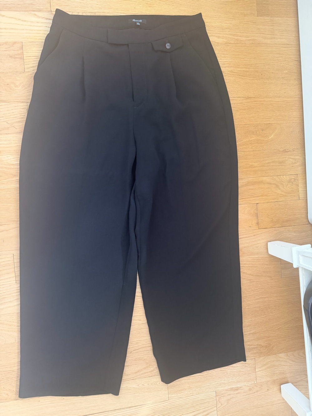Madewell Black Wide-Leg Trousers with Button Waist Tab